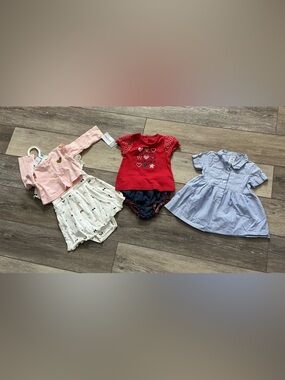 Baby outfit sets by Carter's & Tommy Hilfiger. NWT Carters dress & 2 like new